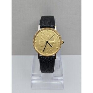 Vintage Clinton Liberty Coin 17 Jewel Manual Wind Mens Gold Tone Patriotic Watch